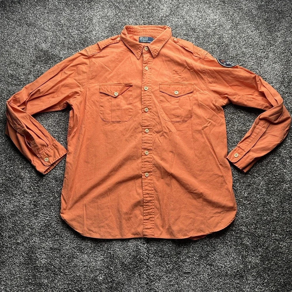 Polo Raulph Lauren Shirt Mens XXL Orange Long Sleeve USRL Naval Station‎ Y2K 00s
